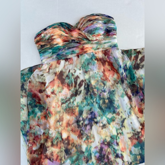 Aidan Maddox Strapless Sweetheart Pleated Watercolor Chiffon Dress Gown Formal 8 - Picture 12 of 16